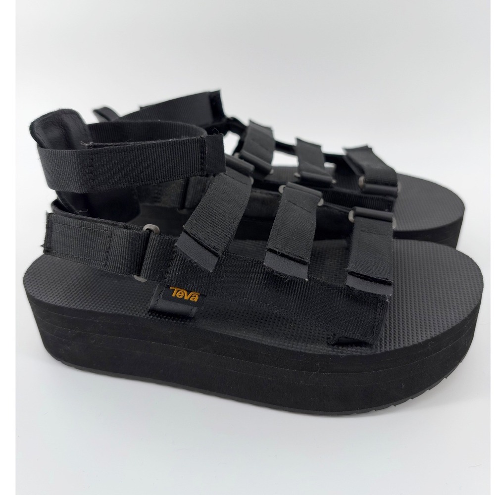 Teva Flatform Mevia Gladiator Sandal Black Multi Strap Platform Women's 9 Gorp
